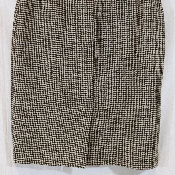Vertigo Paris Vintage 90s Wool Houndstooth Pencil Skirt Cream Black Size 10 - Picture 8 of 9